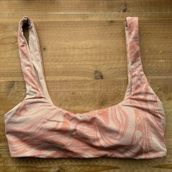 L Space Lizzie Bikini Top In Shimmery Pink Swirl Size Medium New - Picture 3 of 6